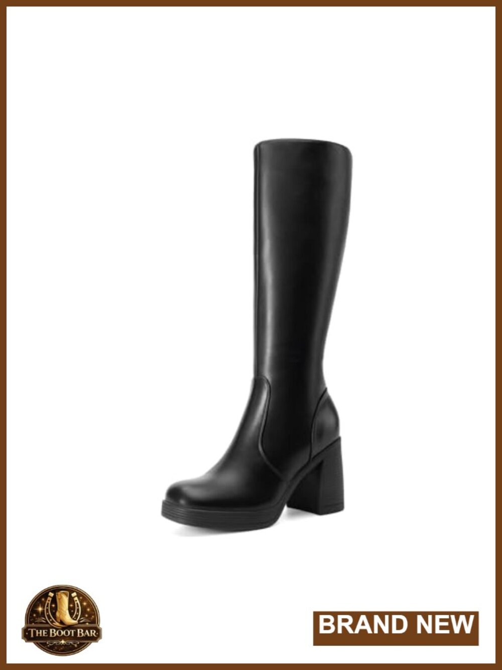 Women's Knee High Platform Heel Boots Faux Leather Square Toe Zip